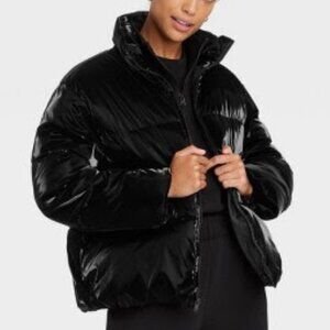 A New Day ~ Women's Short Iridescent Puffer Jacket - BLK